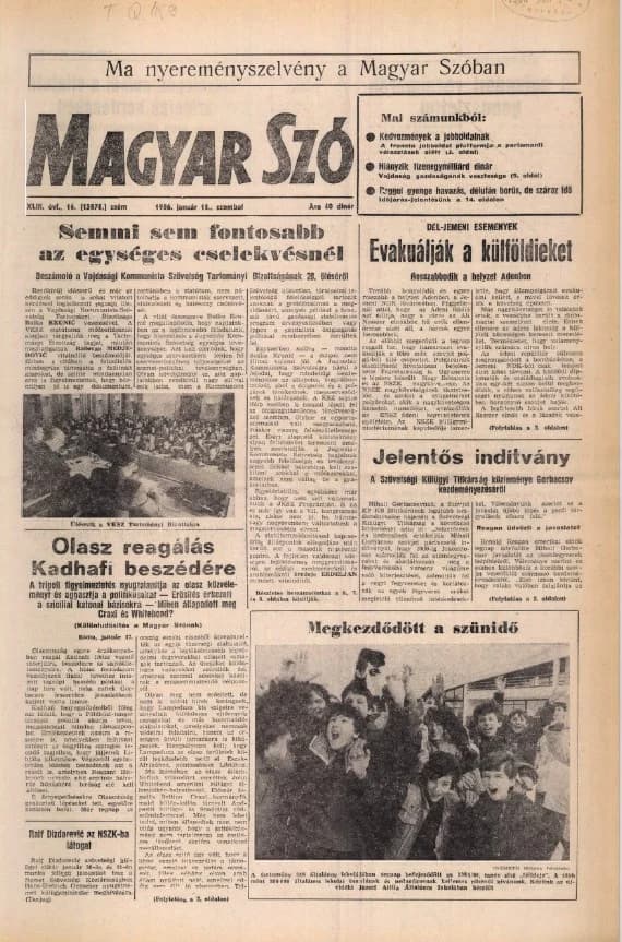 Magyar Szó, 43. évf. 1986. január 18. 16. sz. 1–28. oldal