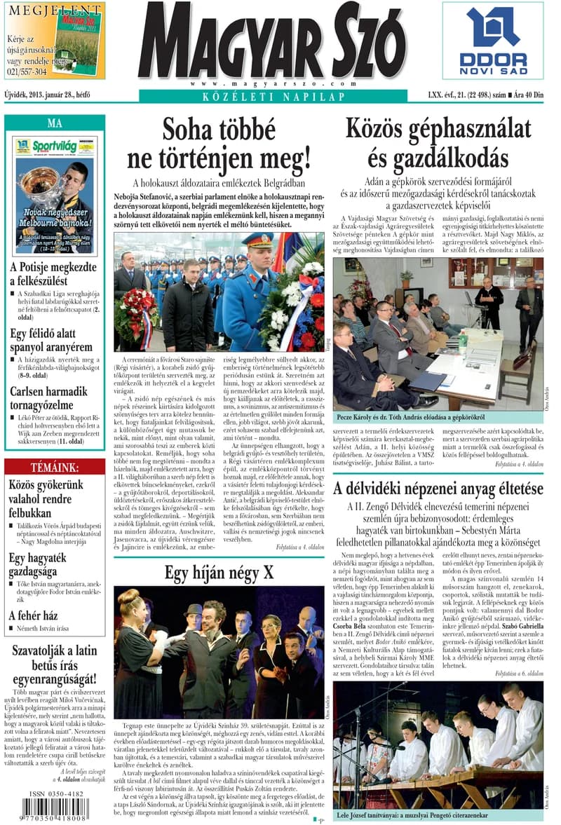 Magyar Szó, 70. évf. 2013. január 28. 21. sz. 1–16. oldal