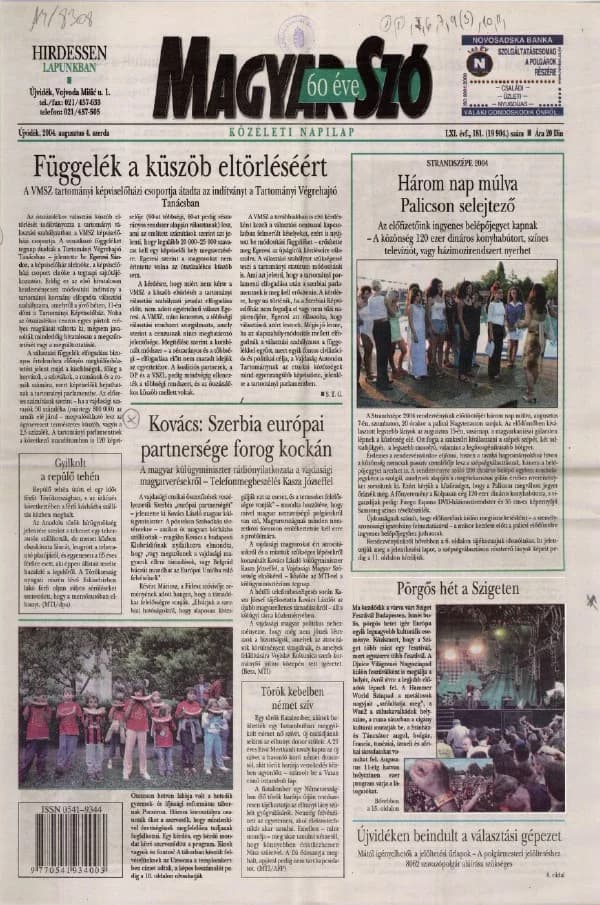 Magyar Szó, 61. évf. 2004. augusztus 4. 181. sz. 1–20. oldal