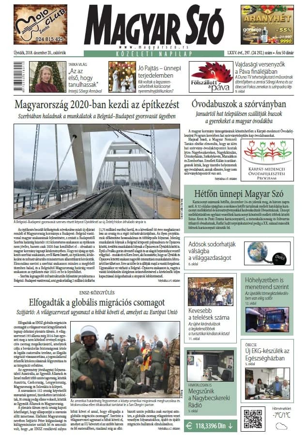 Magyar Szó, 75. évf. 2018. december 20. 297. sz. 1–20. oldal