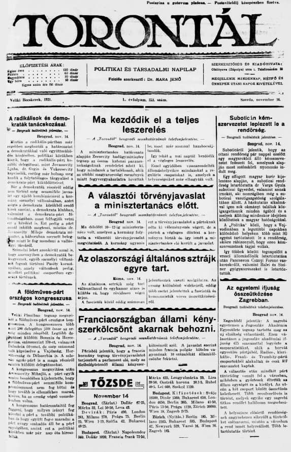 Torontál, 50. évf. 1921. november 16. 253. sz.