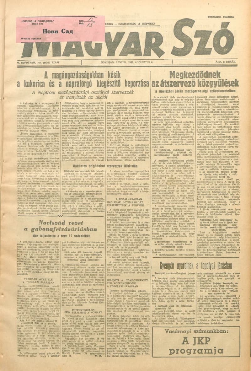 Magyar Szó, 5. évf. 1948. augusztus 6. 187. sz. 1–4. oldal
