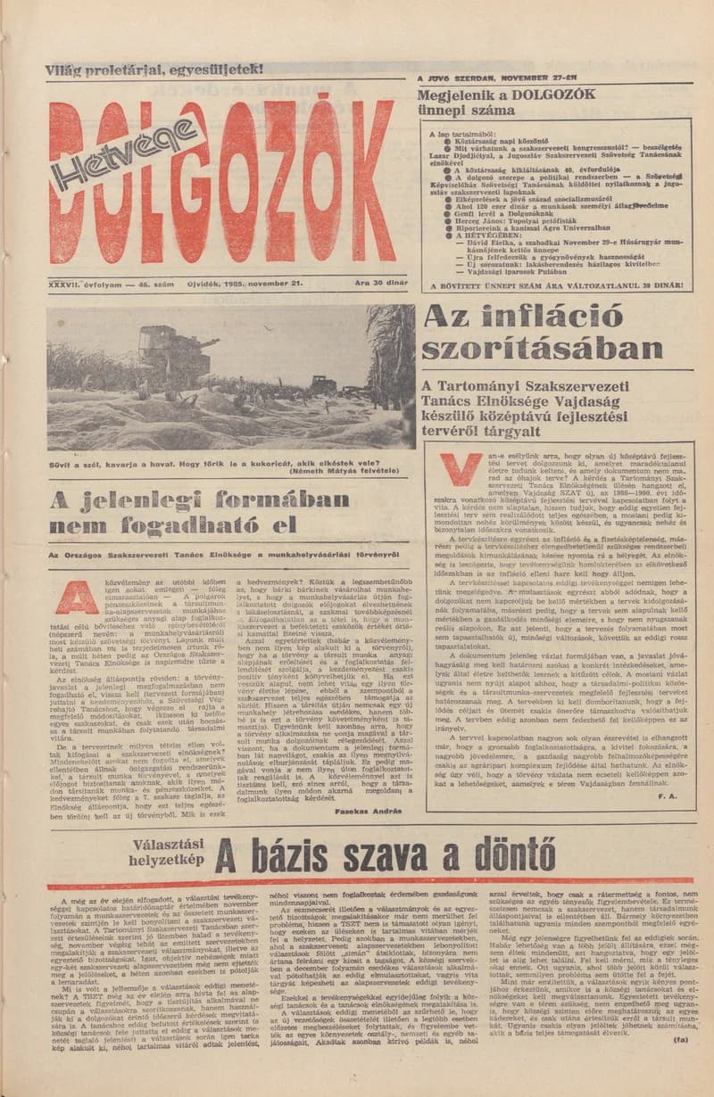 Dolgozók, 39. évf. 1985. november 21. 46. sz.