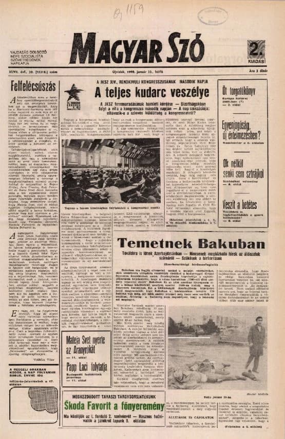 Magyar Szó, 47. évf. 1990. január 22. 20. sz. 1–20. oldal