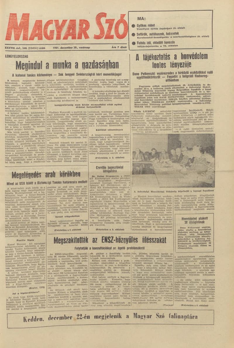 Magyar Szó, 38. évf. 1981. december 20. 348. sz.
