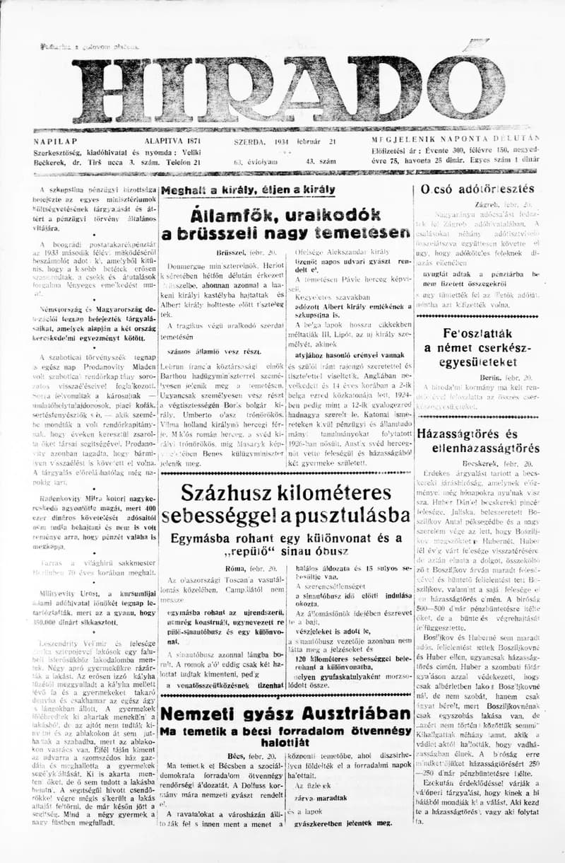 Híradó, 63. évf. 1934. február 21. 43. sz.