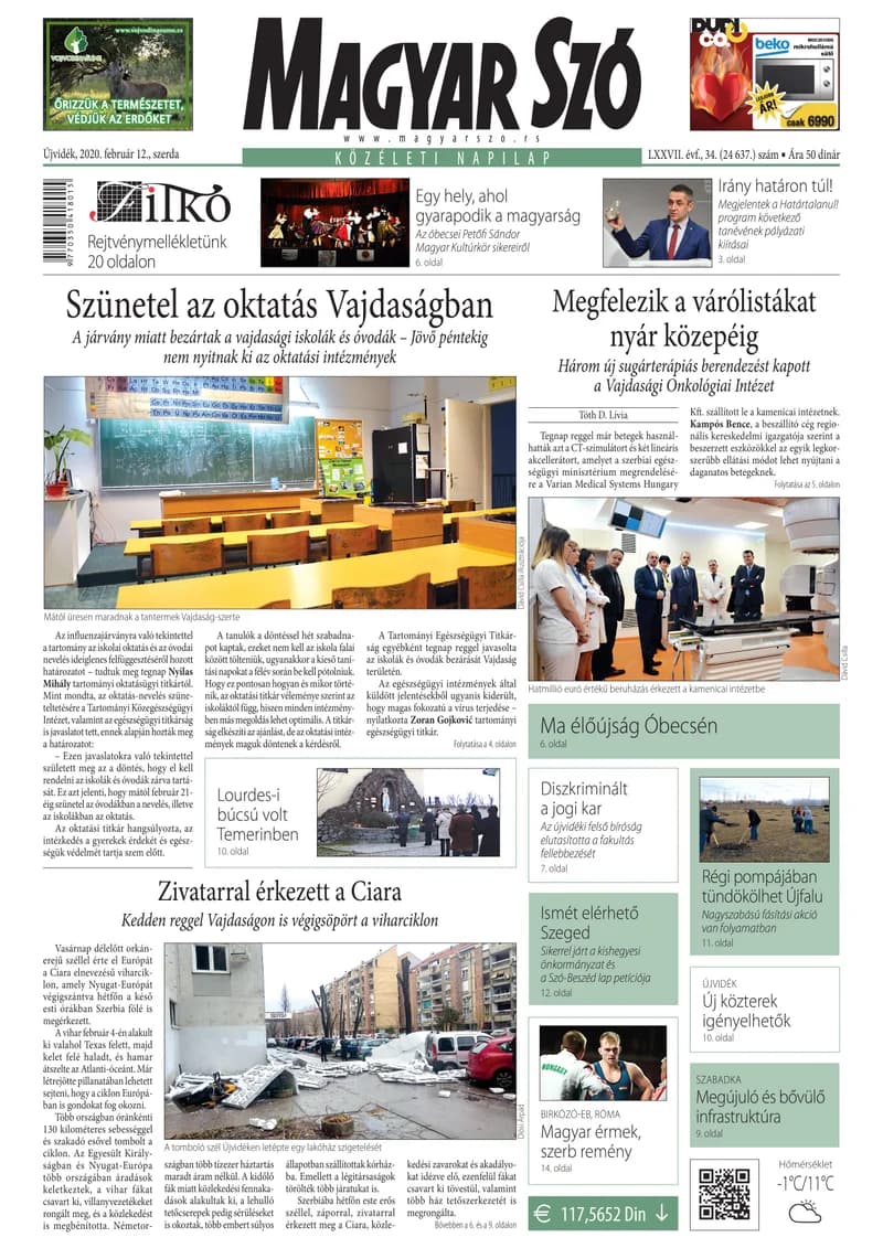 Magyar Szó, 77. évf. 2020. február 12. 34. sz. 1–16. oldal