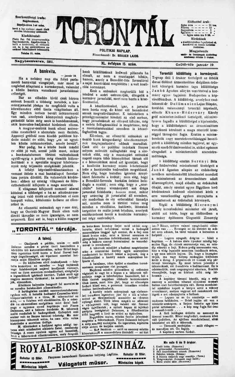 Torontál, 40. évf. 1911. január 19. 15. sz.