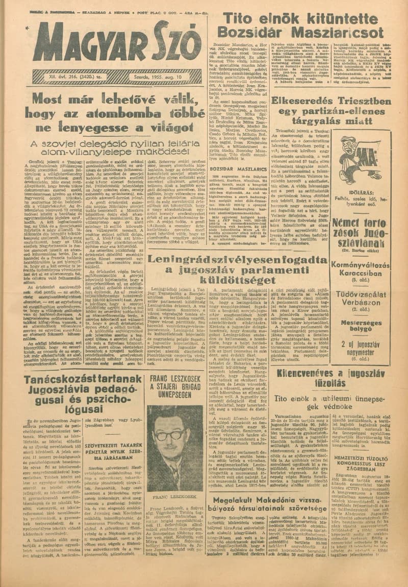 Magyar Szó, 12. évf. 1955. augusztus 10. 216. sz. 1–8. oldal