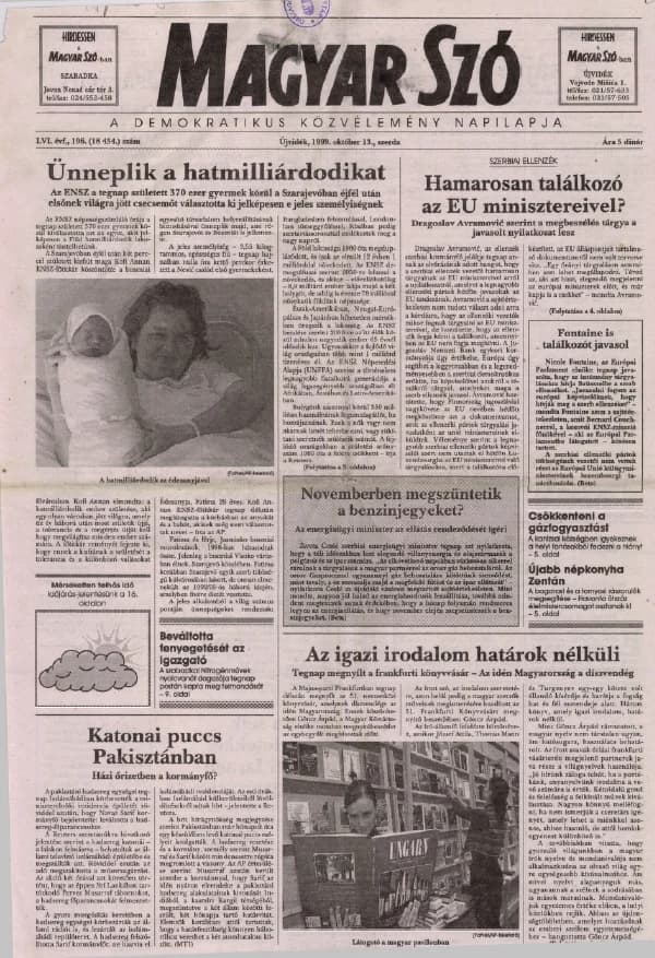 Magyar Szó, 56. évf. 1999. október 13. 196. sz. 1–16. oldal