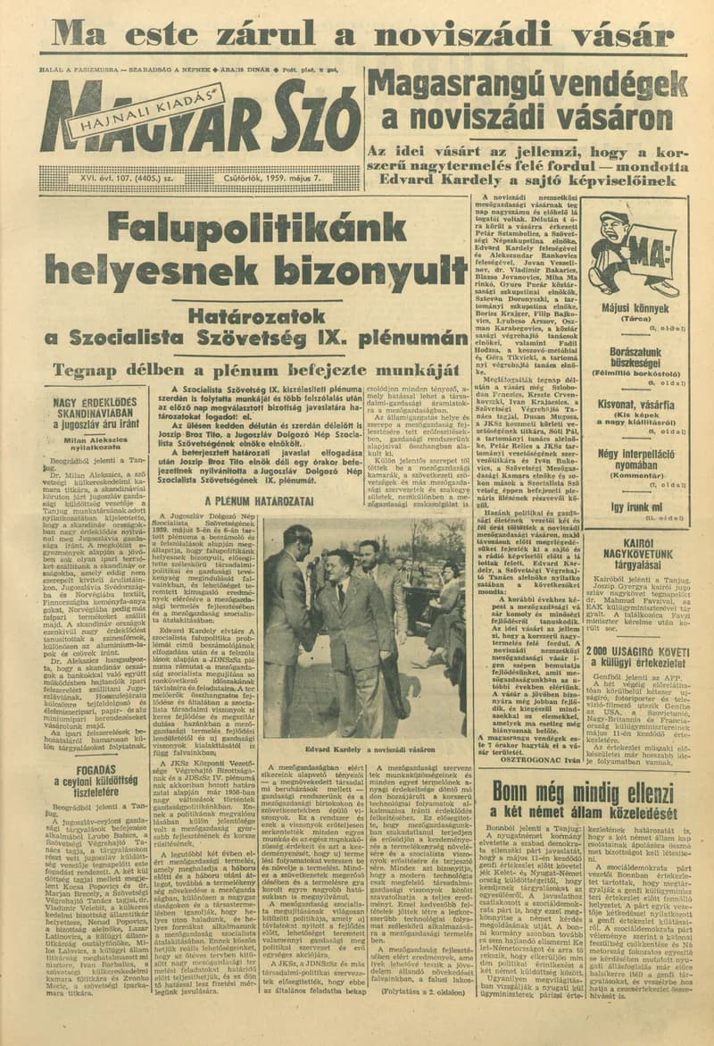 Magyar Szó, 16. évf. 1959. május 7. 107. sz. 1–20. oldal