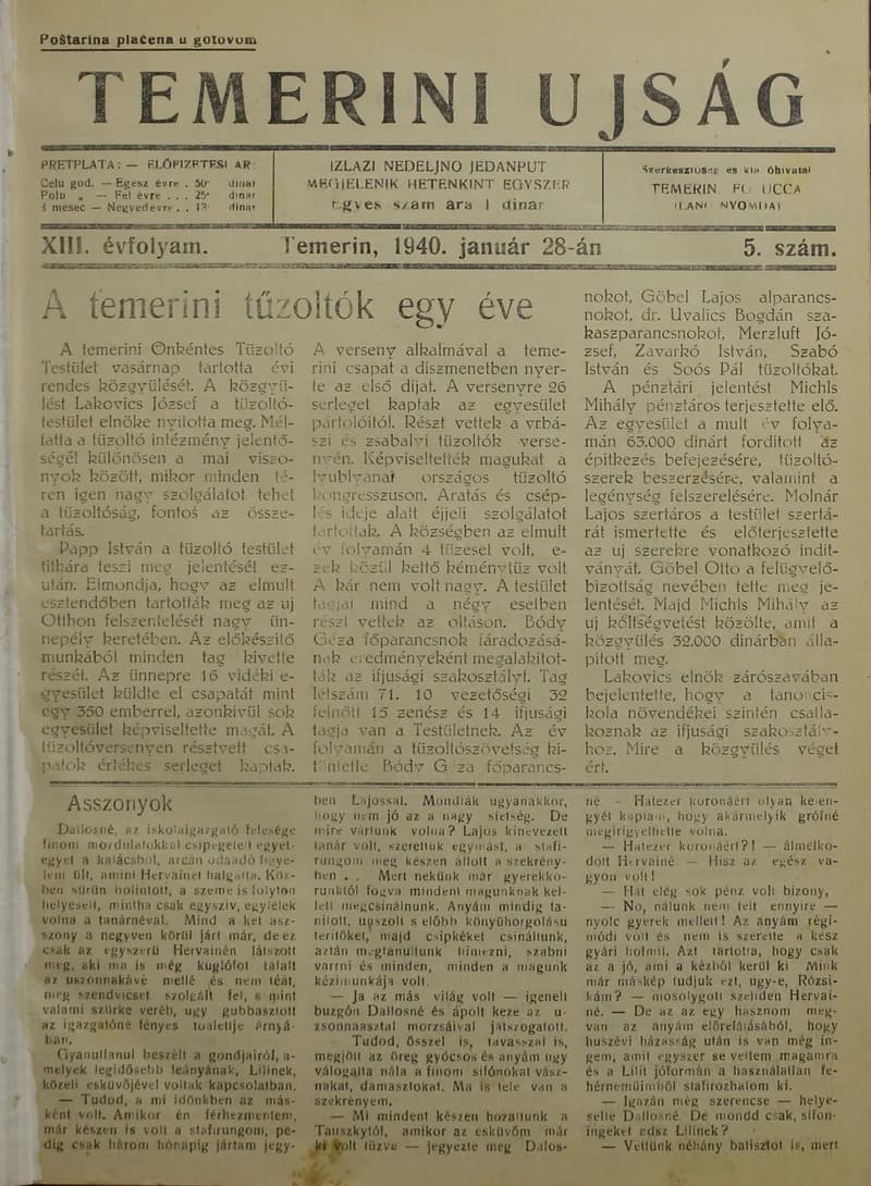 Temerini Újság 1928-1944, 13. évf. 1940. január 28. 5. sz.