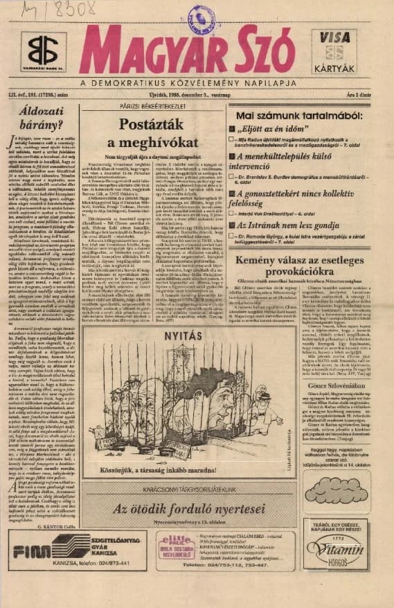 Magyar Szó, 52. évf. 1995. december 3. 281. sz. 1–24. oldal