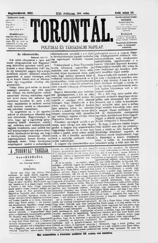 Torontál, 21. évf. 1892. május 24. 100. sz.