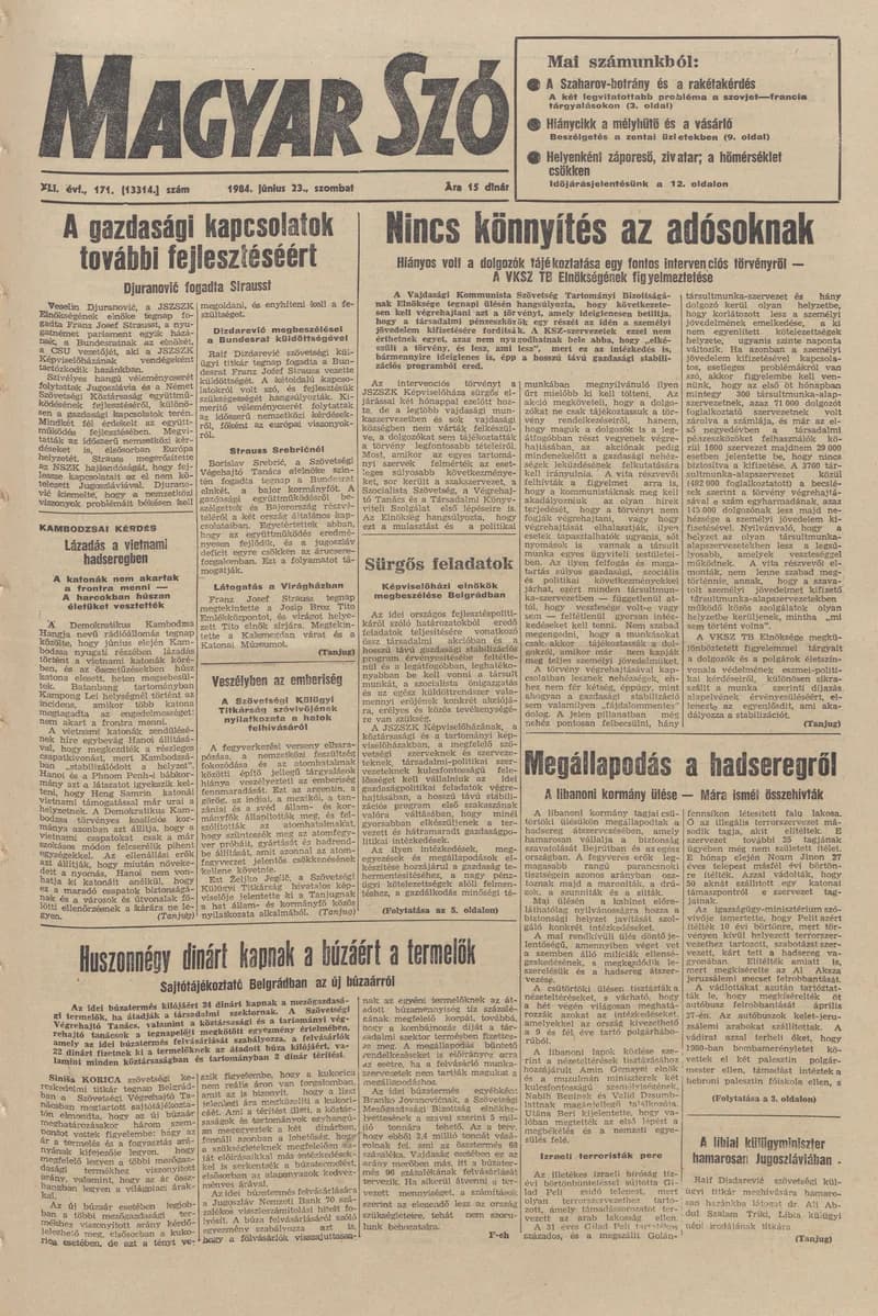 Magyar Szó, 41. évf. 1984. június 23. 171. sz. 1–24. oldal