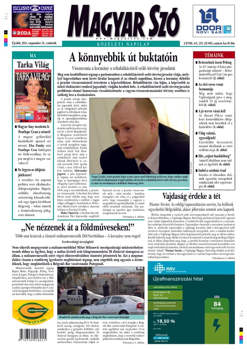 Magyar Szó, 68. évf. 2011. szeptember 15. 215. sz. 1–20. oldal