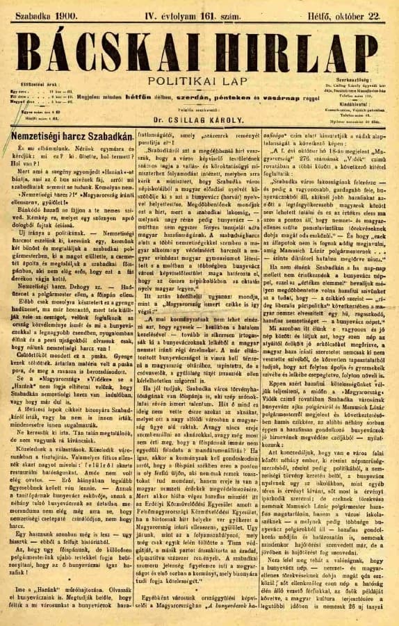 Bácskai Hirlap, 4. évf. 1900. október 22. 161. sz.