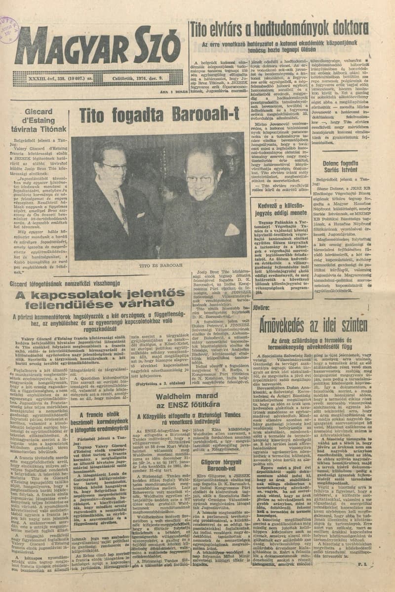 Magyar Szó, 33. évf. 1976. december 9. 338. sz. 1–20. oldal