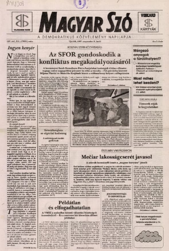 Magyar Szó, 54. évf. 1997. szeptember 9. 212. sz. 1–16. oldal