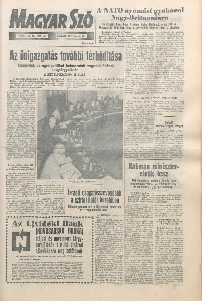 Magyar Szó, 29. évf. 1972. január 13. 11. sz. 1–16. oldal