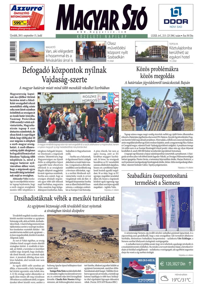 Magyar Szó, 72. évf. 2015. szeptember 15. 213. sz. 1–20. oldal