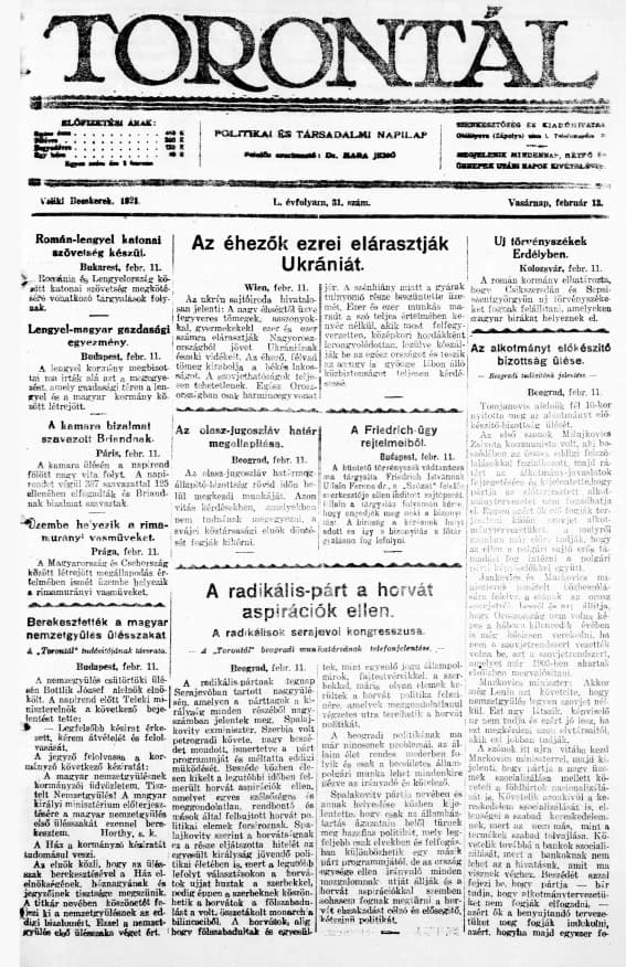 Torontál, 50. évf. 1921. február 13. 31. sz.