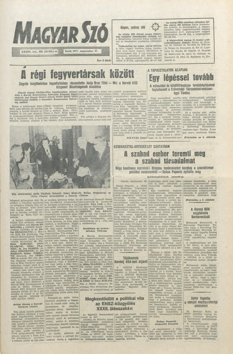 Magyar Szó, 34. évf. 1977. szeptember 27. 266. sz.