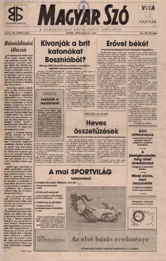 Magyar Szó, 50. évf. 1993. június 14. 158. sz. 1–16. oldal