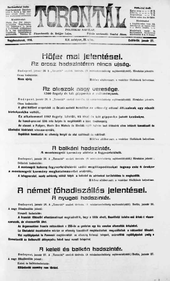 Torontál, 45. évf. 1916. január 27. 21. sz.