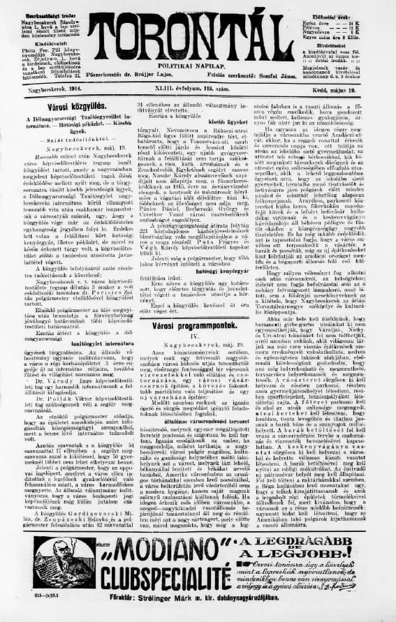Torontál, 43. évf. 1914. május 19. 113. sz.