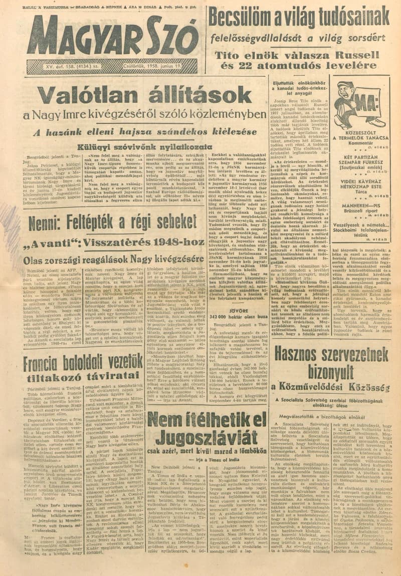 Magyar Szó, 15. évf. 1958. június 19. 158. sz. 1–10. oldal