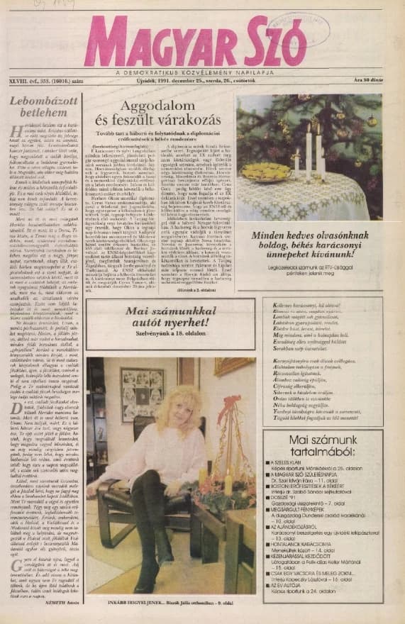 Magyar Szó, 48. évf. 1991. december 25. – 26. 353. sz. 1–32. oldal