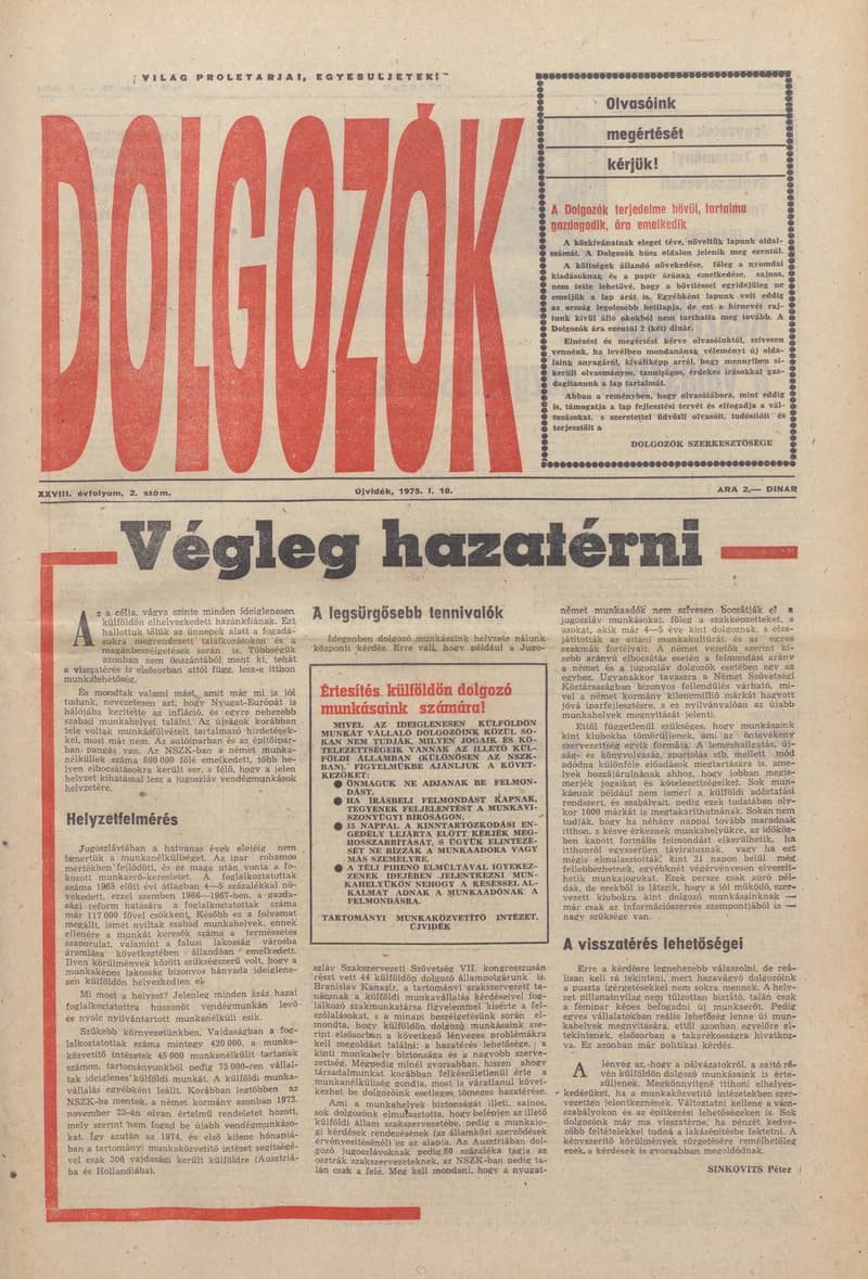 Dolgozók, 29. évf. 1975. január 10. 2. sz.