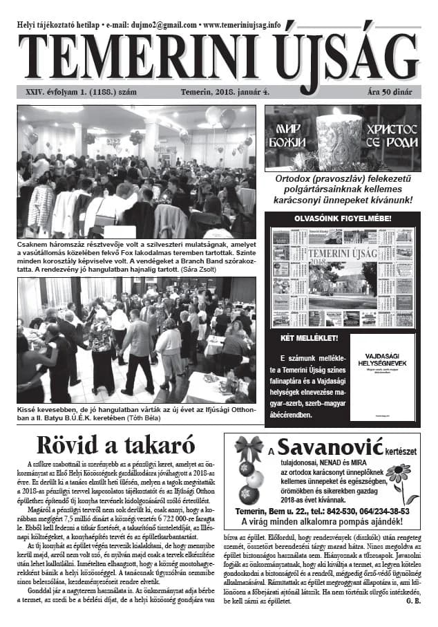 Temerini Újság, 24. évf. 2018. január 4. 1. sz.