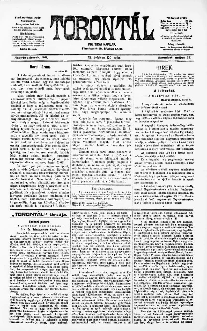 Torontál, 40. évf. 1911. május 27. 120. sz.
