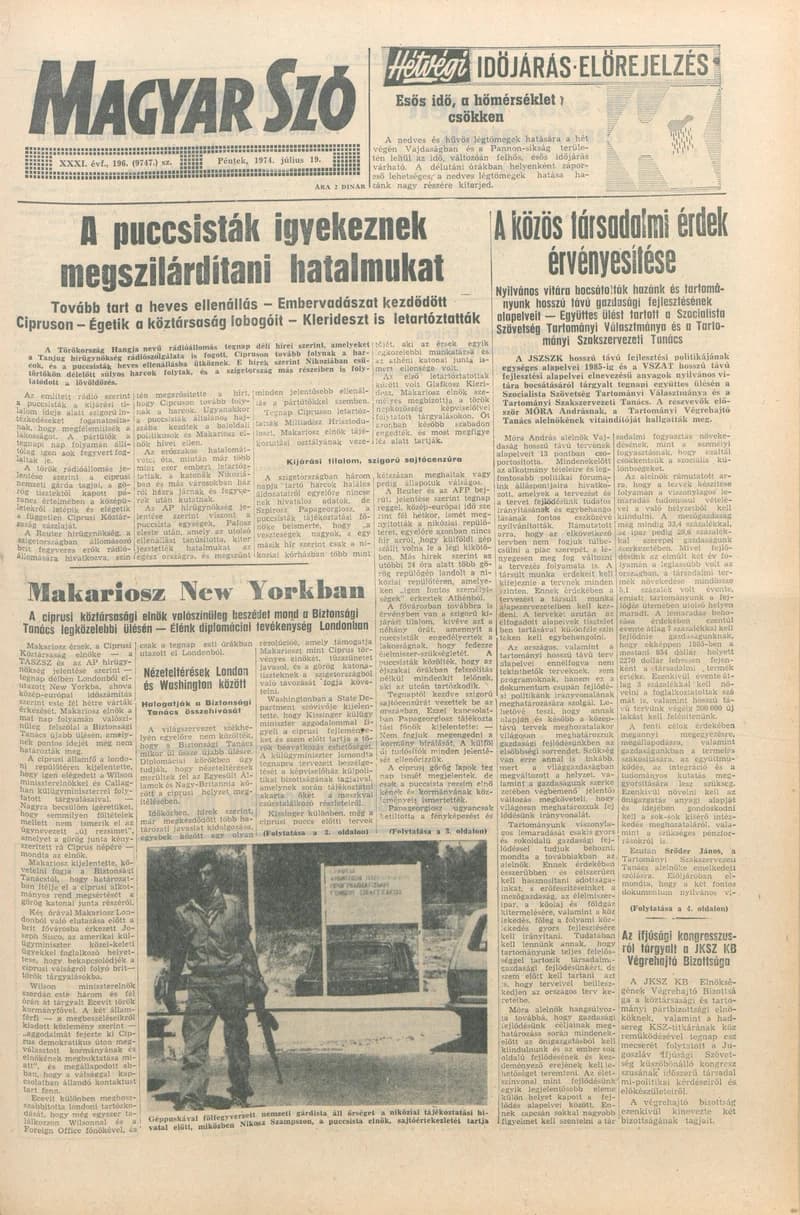 Magyar Szó, 31. évf. 1974. július 19. 196. sz. 1–12. oldal