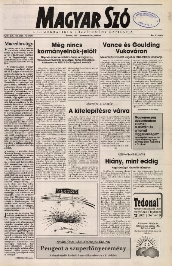 Magyar Szó, 48. évf. 1991. november 20. 320. sz. 1–16. oldal