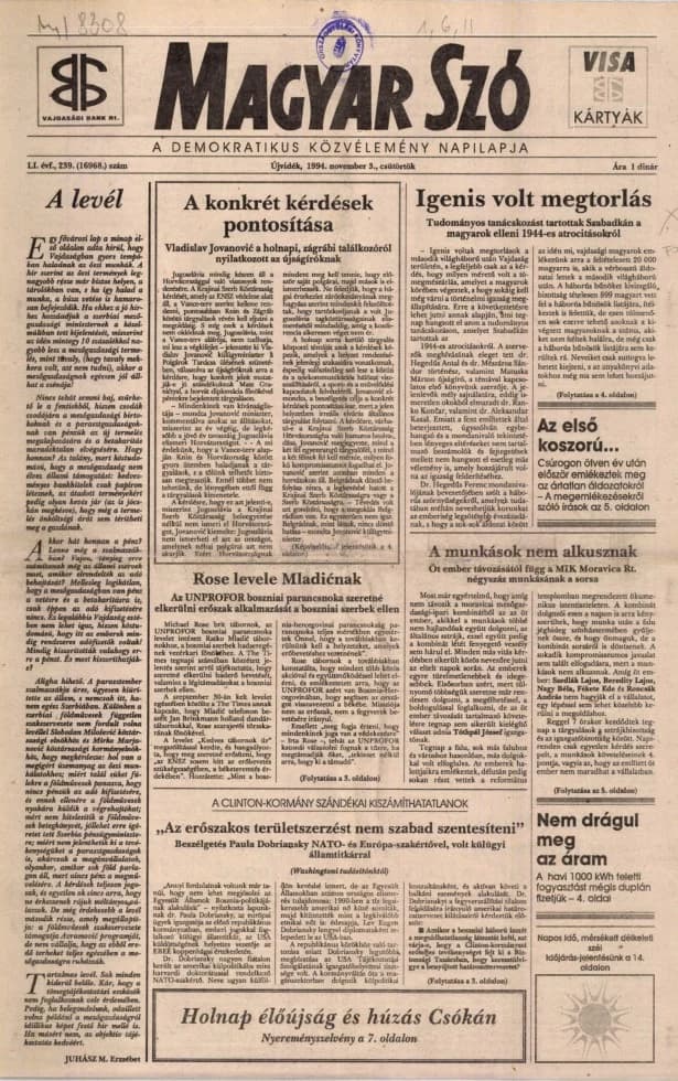 Magyar Szó, 51. évf. 1994. november 3. 239. sz. 1–16. oldal