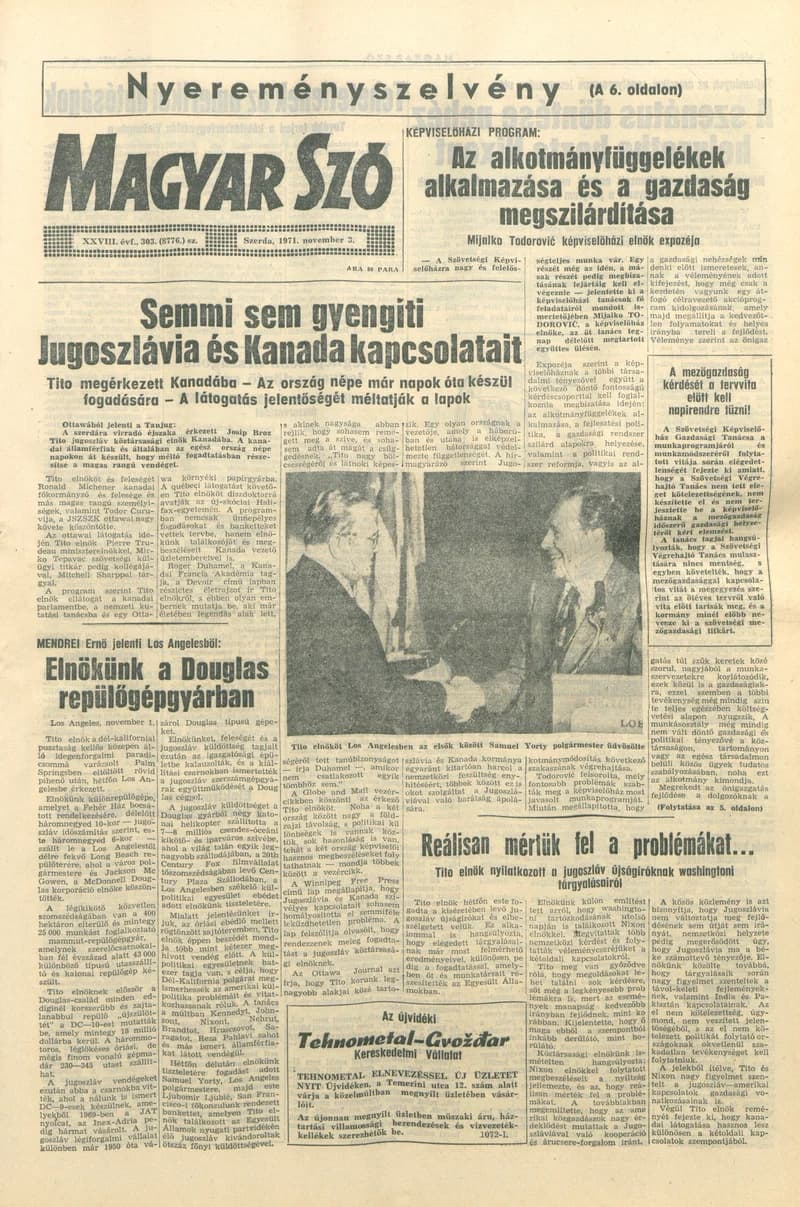 Magyar Szó, 28. évf. 1971. november 3. 303. sz. 1–16. oldal
