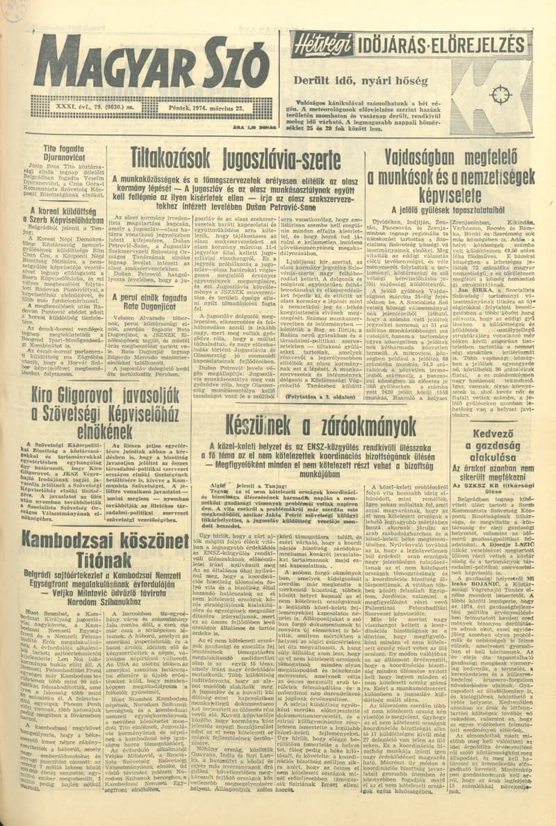 Magyar Szó, 31. évf. 1974. március 22. 79. sz. 1–16. oldal
