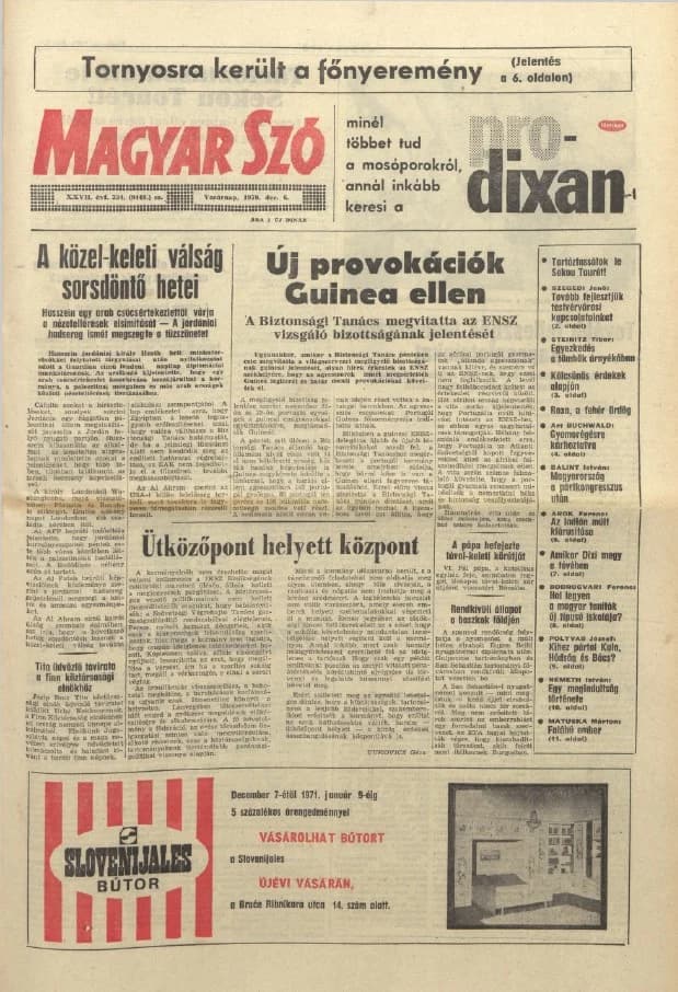 Magyar Szó, 27. évf. 1970. december 6. 334. sz. 1–32. oldal