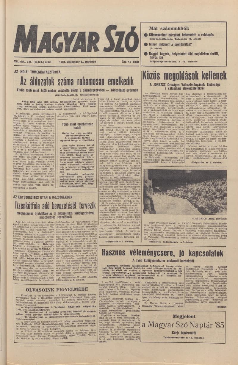Magyar Szó, 41. évf. 1984. december 6. 335. sz. 1–20. oldal