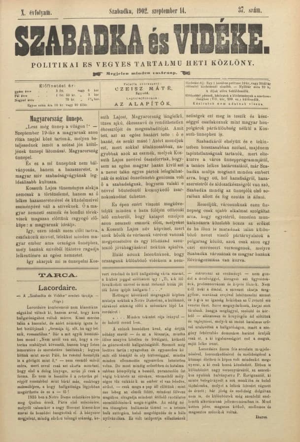 Szabadka és vidéke II, 10. évf. 1902. szeptember 14. 37. sz.