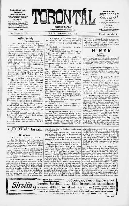 Torontál, 33. évf. 1904. november 4. 252. sz.