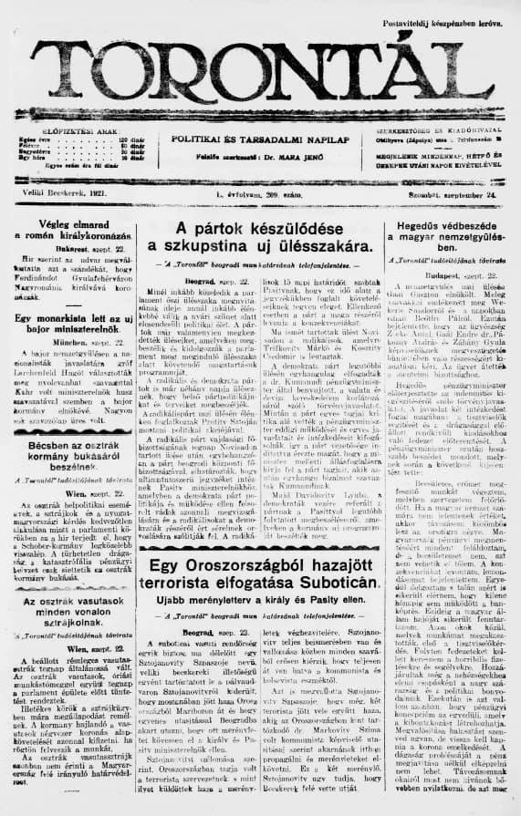 Torontál, 50. évf. 1921. szeptember 24. 209. sz.