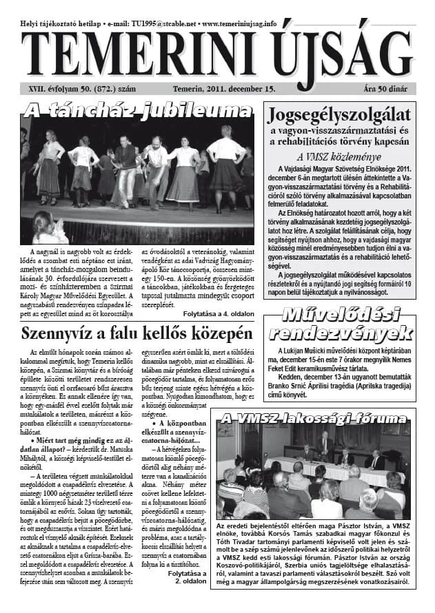 Temerini Újság, 17. évf. 2011. december 15. 50. sz.