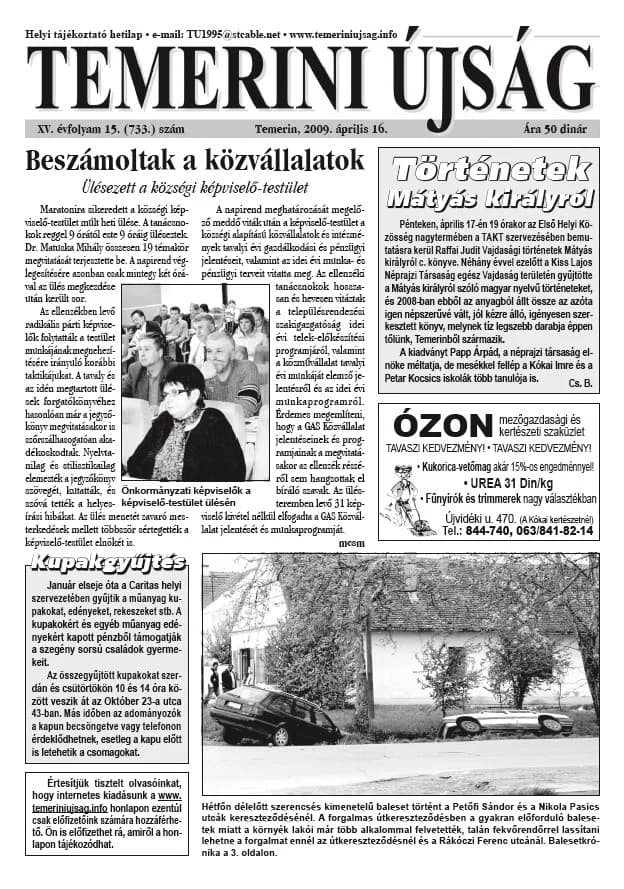 Temerini Újság, 15. évf. 2009. április 16. 15. sz.