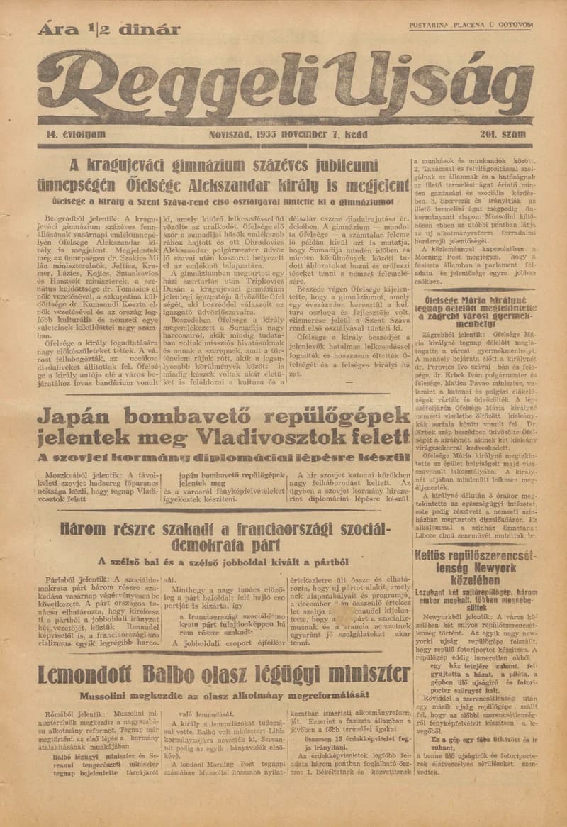 Reggeli Újság, 14. évf. 1933. november 7. 261. sz.