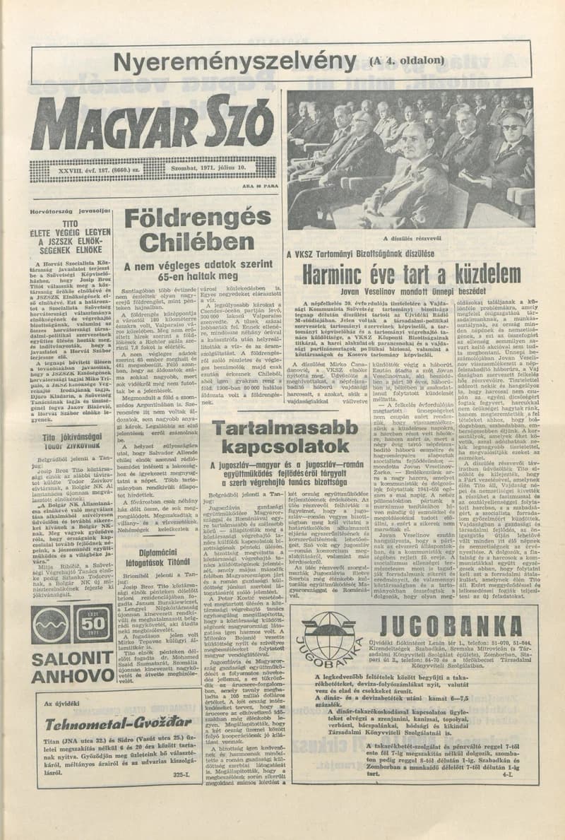Magyar Szó, 28. évf. 1971. július 10. 187. sz. 1–16. oldal