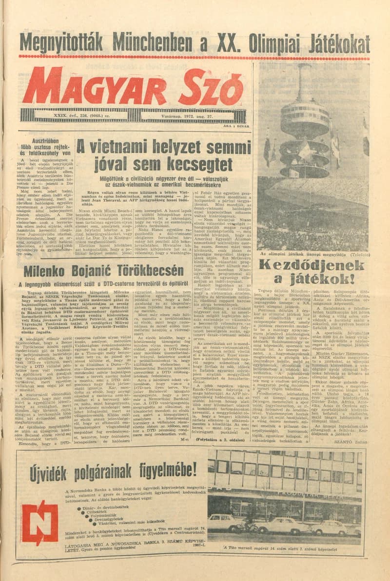 Magyar Szó, 29. évf. 1972. augusztus 27. 236. sz. 1–28. oldal